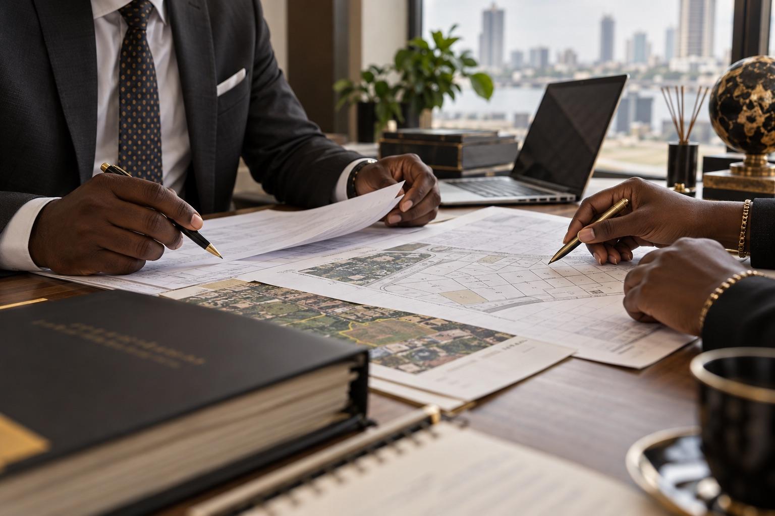 Nigerian professionals reviewing property diligence documents